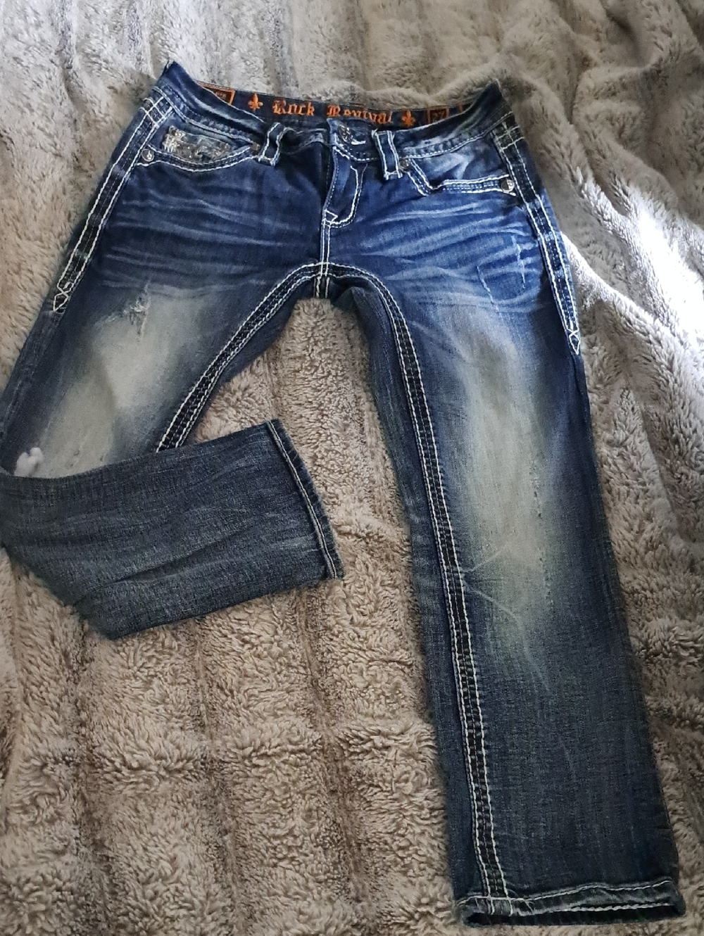 Rock Revival Women's Dark Blue Distressed Capri Jeans